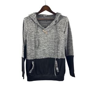 Women’s Valolia Large Grey & Black Colorblock Hoodie w/ Brown Buttons